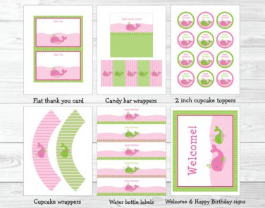 Preppy Pink Whale Printable Birthday Party Package #A205