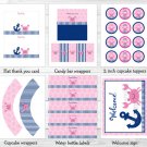Pink Crab Under The Sea Nautical Anchor Printable Birthday Party Package #A207