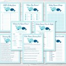 Mom & Baby Whales Aqua & Navy Blue Baby Shower Games Pack - 8 Printable Games #A211