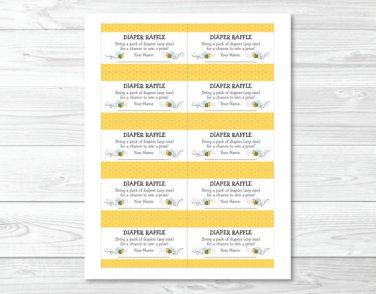 Sweet Little Bumble Bee Printable Baby Shower Diaper Raffle Tickets #A134