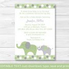 Green Polka Dot Elephant Jungle Printable Baby Shower Invitation Editable PDF #A212