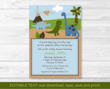Dinosaur Dino Land Printable Baby Shower Invitation Editable PDF #A213