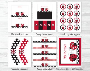 Little Red Ladybug Garden Printable Birthday Party Package #A214