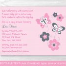 Pink Gray Butterfly Flowers Printable Baby Shower Invitation Editable PDF #A216