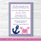 Pink Crab Nautical Under The Sea Printable Baby Shower Invitation Editable PDF #A121