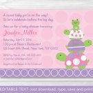 Pink Turtle Stacked Frog Printable Baby Shower Invitation Editable PDF #A217