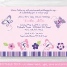 Pink Purple Butterfly Garden Printable Baby Shower Invitation Editable PDF #A220