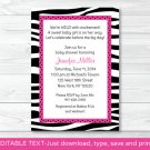 Pink Sassy Zebra Print Printable Baby Shower Invitation Editable PDF #A223