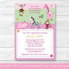 Pink Safari Jungle Animals Printable Baby Shower Invitation Editable PDF #A225