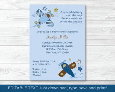Lil Aviator Stars And Stripes Printable Baby Shower Invitation Editable PDF #A226