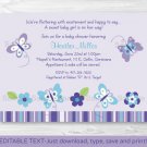 Lavender Butterfly Garden Printable Baby Shower Invitation Editable PDF #A218