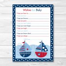 Sail Away Sailboat Nautical Printable Baby Shower Wishes For Baby Advice Cards #A123
