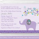 Mod Elephant Owl Forest Friends Printable Baby Shower Invitation Editable PDF #A100