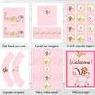 Pink Safari Girl Jungle Animal Printable Baby Shower Party Package #A229
