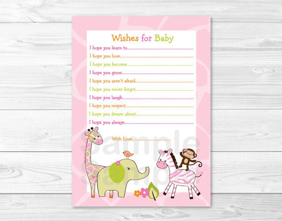 Safari Girl Jungle Animal Printable Baby Shower Wishes For Baby Advice ...