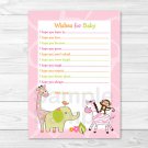 Safari Girl Jungle Animal Printable Baby Shower Wishes For Baby Advice Cards #A229