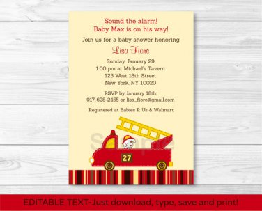 Fire Truck Fire Engine Dalmation Baby Shower Invitation Editable PDF #A230