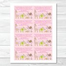 Safari Girl Jungle Animal Printable Baby Shower Book Request Cards #A229