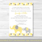 Yellow & Grey Elephant Gender Neutral Baby Shower Invitation Editable PDF #A234