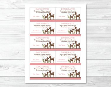 Pink Willow Deer Printable Baby Shower Diaper Raffle Tickets #A200