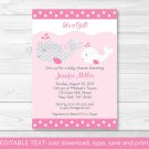 Mod Pink & Grey Mamma & Baby Whale Printable Baby Shower Invitation Editable PDF #A235