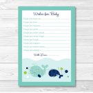 Little Blue Whale Nautical Printable Baby Shower Wishes For Baby Advice Cards #A129