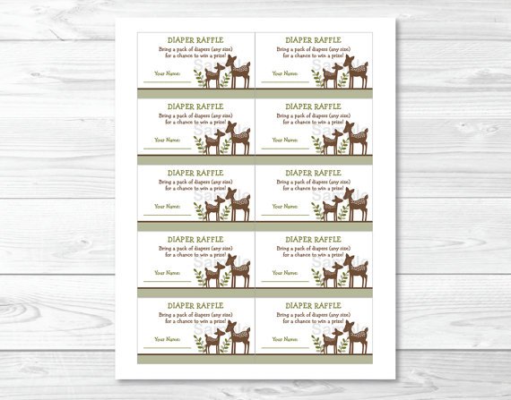 Woodland Baby Deer Printable Baby Shower Diaper Raffle Tickets #A131