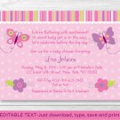 Baby Girl Pink Butterfly Printable Baby Shower Invitation Editable PDF #A221