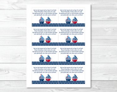 Sail Away Sailboat Nautical Blue Printable Baby Shower Book Request Cards #A123