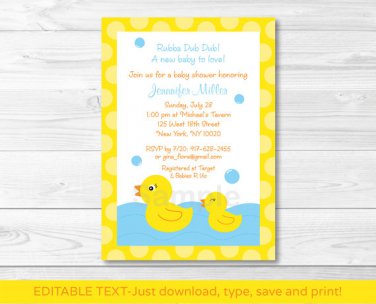 Lil Rubber Ducky Printable Baby Shower Invitation Editable PDF #A176
