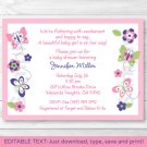 Pink Beautiful Butterfly Paradise Printable Baby Shower Invitation Editable PDF #A239