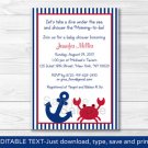 Nautical Crab Under The Sea Printable Baby Shower Invitation Editable PDF #A182