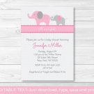 Pink Elephant Chevron Mom & Baby Printable Baby Shower Invitation Editable PDF #A246