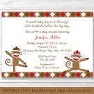 Silly Sock Monkey Baby Boy Printable Baby Shower Invitation Editable PDF #A247