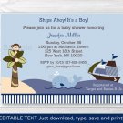 Ahoy Mate Nautical Whale Island Monkey Baby Shower Invitation Editable PDF #A171