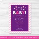 Chevron Oh Baby! Butterfly Purple Printable Baby Shower Invitation Editable PDF #A249