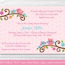 Sweet Baby Owl Pink Love Birds Printable Baby Shower Invitation Editable PDF #A253