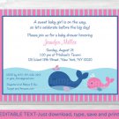 Lil Pink Whale Baby Shower Invitation Editable PDF #A254