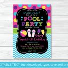 Girls Pool Party Printable Chalkboard Birthday Invitation Editable PDF #A258