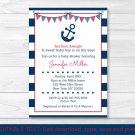Nautical Anchor Navy Blue & Red Printable Baby Shower Invitation Editable PDF #A259