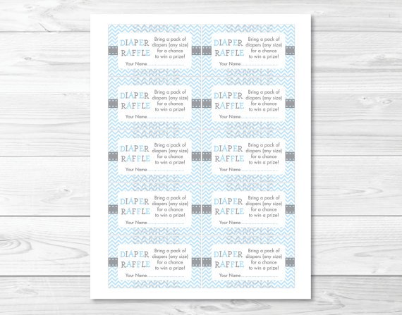 Modern Baby Blue Chevron Printable Baby Shower Diaper Raffle Tickets #A260