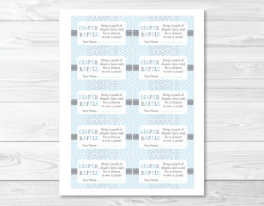 Modern Baby Blue Chevron Printable Baby Shower Diaper Raffle Tickets #A260