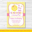 You Are My Sunshine Chevron Printable Birthday Invitation Editable PDF Any Age #A261
