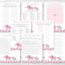 Pink And Gray Polka Dot Elephant Baby Shower Games Pack - 8 Printable Games #A160
