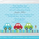 Colorful Cars Printable Baby Shower Invitation Editable PDF #A263