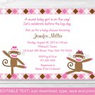 Pink Sock Monkey Printable Baby Shower Invitation Editable PDF #A267
