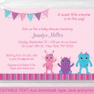 Girl Monsters Printable Baby Shower Invitation Editable PDF #A183