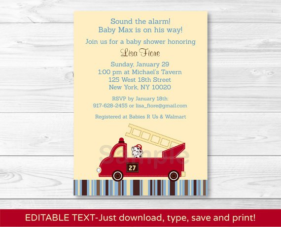 Fire Truck Engine 27 Dalmation Printable Baby Shower Invitation Editable PDF #A272