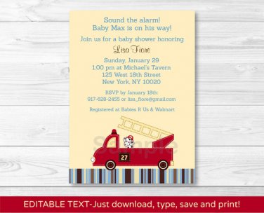 Fire Truck Engine 27 Dalmation Printable Baby Shower Invitation Editable PDF #A272