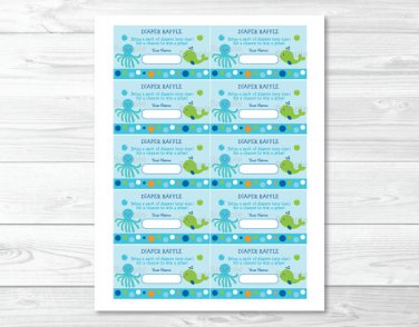 Under The Sea Octopus Whale Nautical Printable Baby Shower Diaper Raffle Tickets #A237